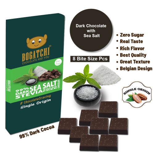 BOGATCHI Immunity Booster  Stevia Sugarfree Chocolate Bites, Sea Salt, 8 Pcs